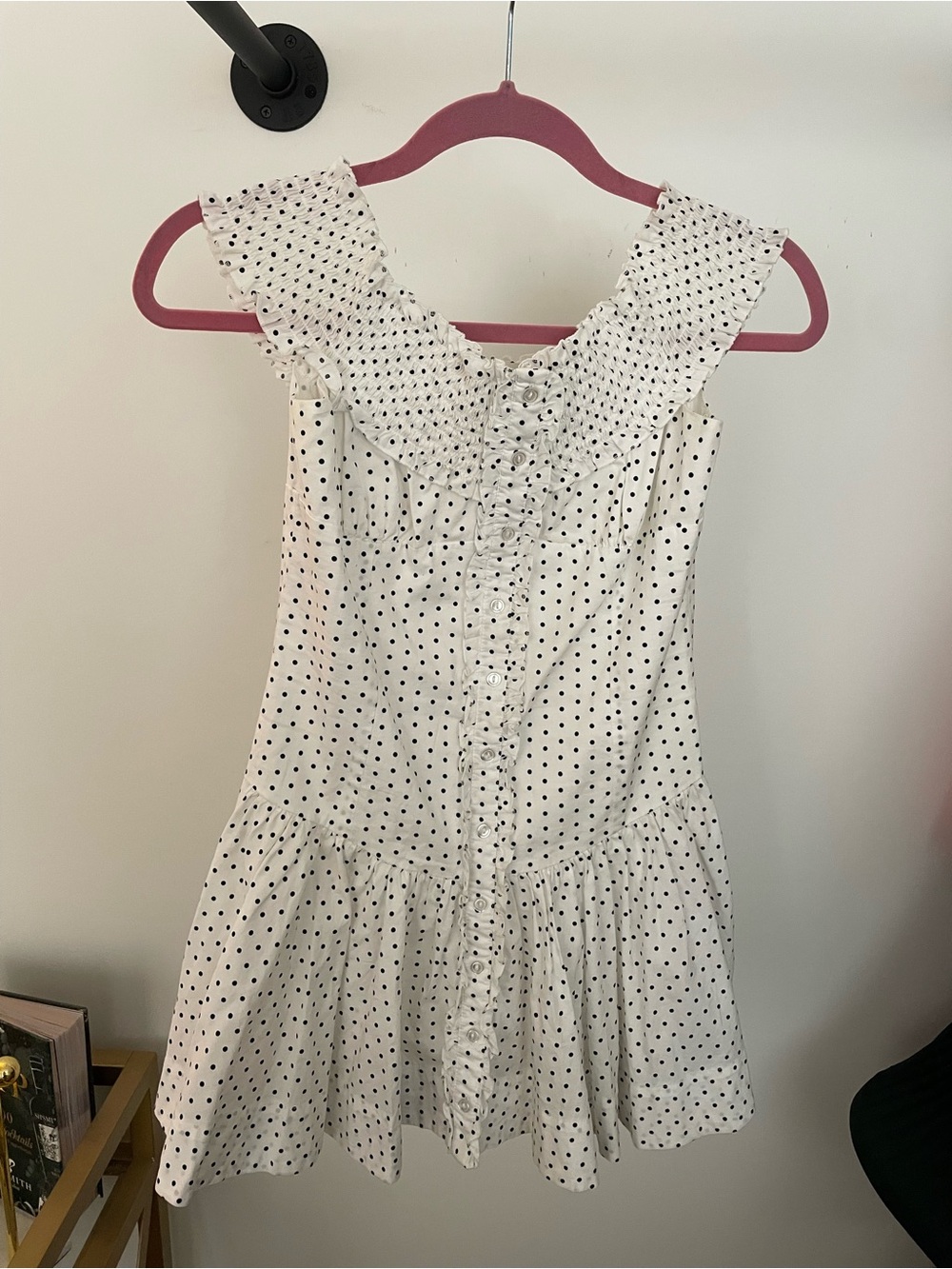 Frankie's Bikinis White Polka Dot Off-Shoulder Mini Dress - Picture 2 of 4